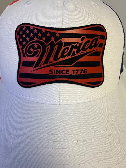America Since 1776 Leather Patch Hat – Patriotic Trucker Cap | Red White Blue USA Flag Design