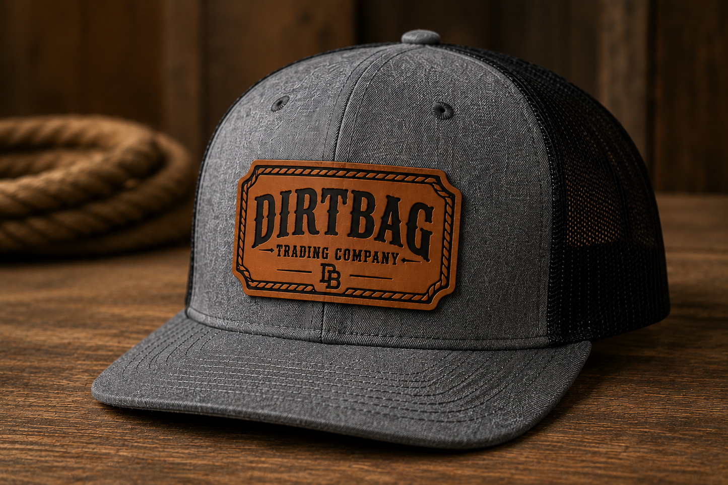 DIRTBAG Trading Company Leather Patch Trucker Hat